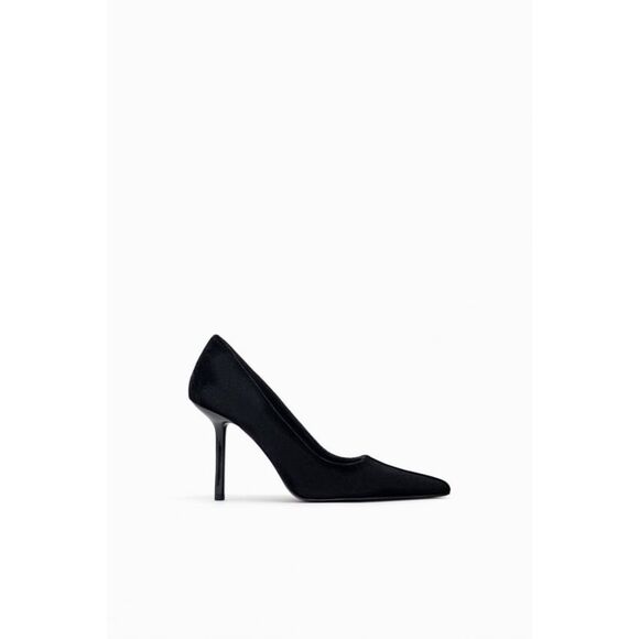 Black Zara Velvet Pointed Toe High Stiletto Heel Shoes (NWT) - Picture 1 of 8
